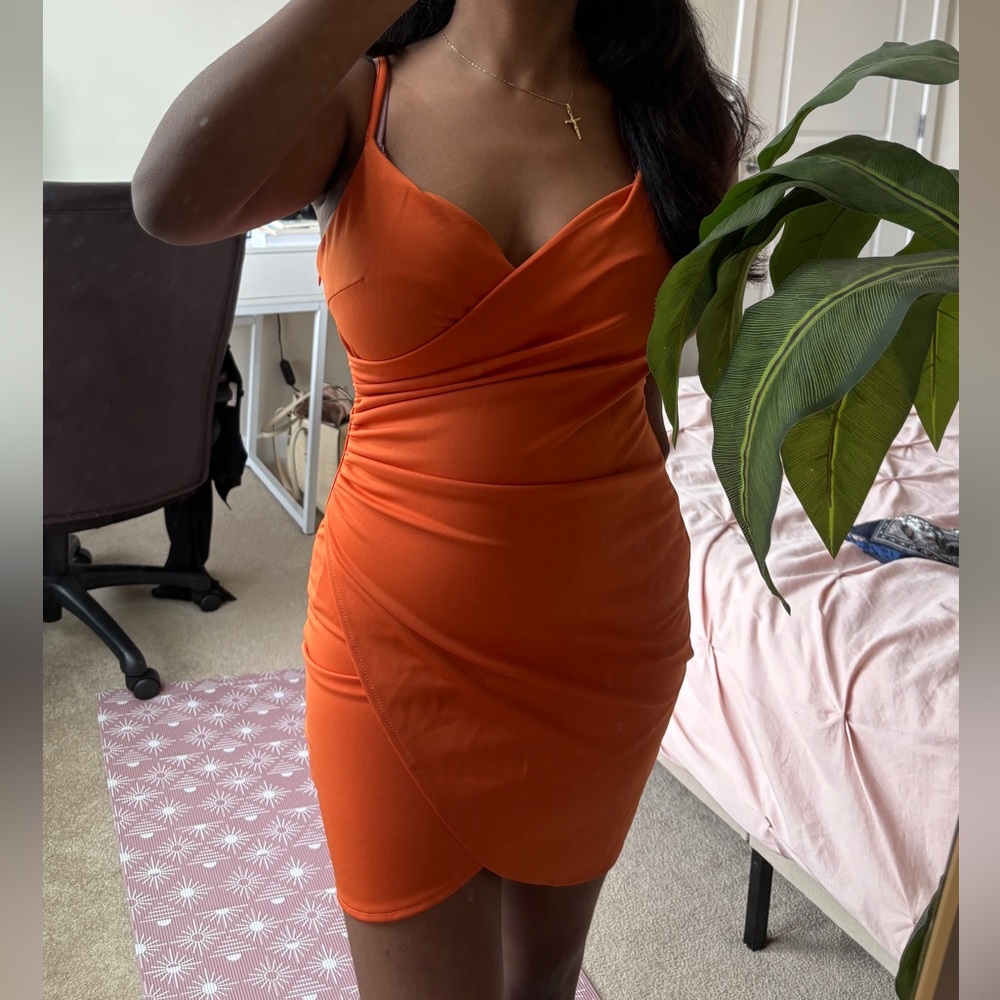 Orange Wrap Bodycon Dress